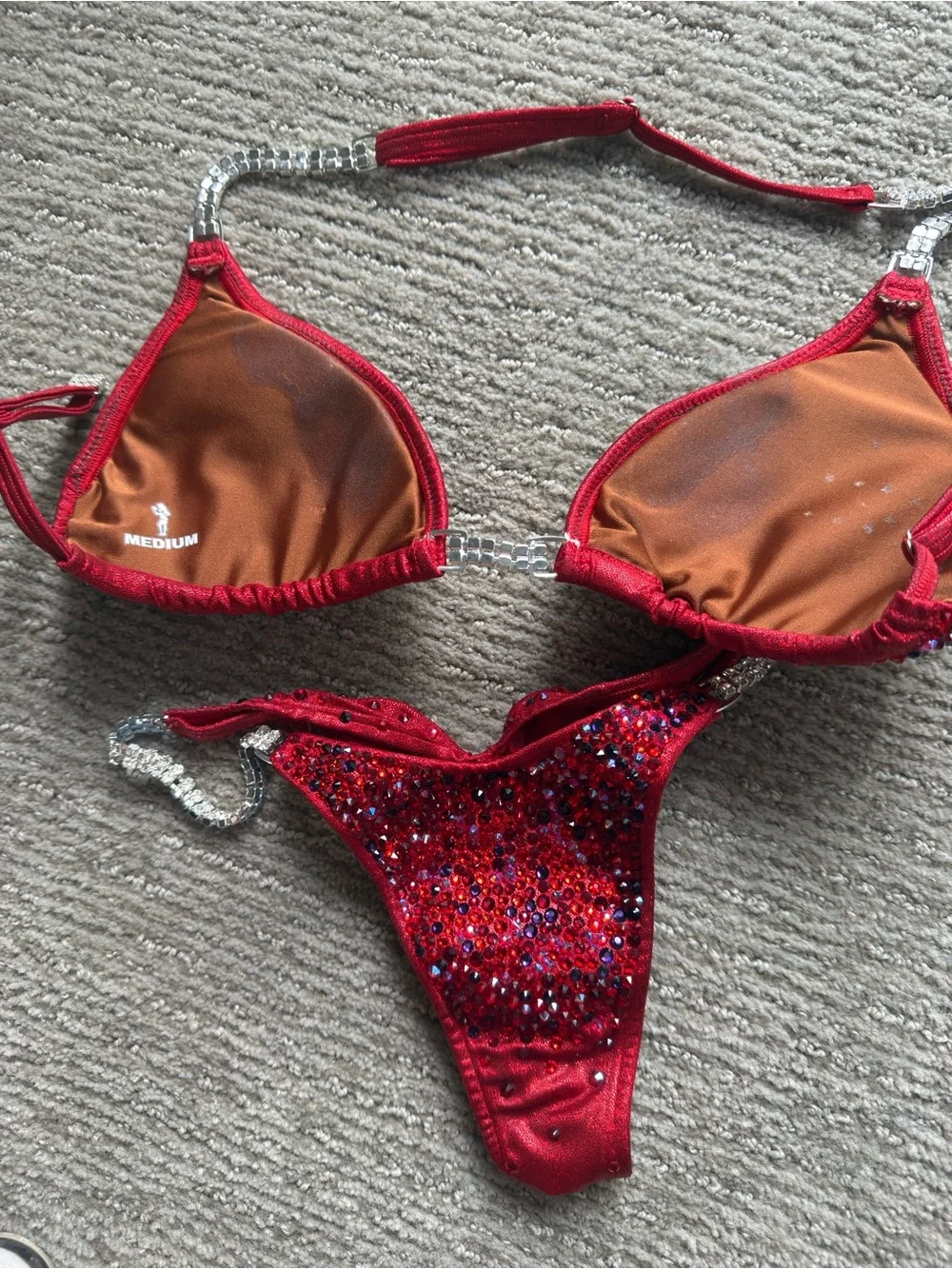 NPC Red competition Bikini Set with Crystal Accents - Picture 2 of 5